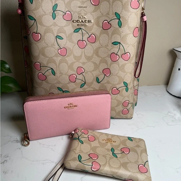 Coach Cream and Pink Wallet with Playful Fruit Print - Picture 1 of 7
